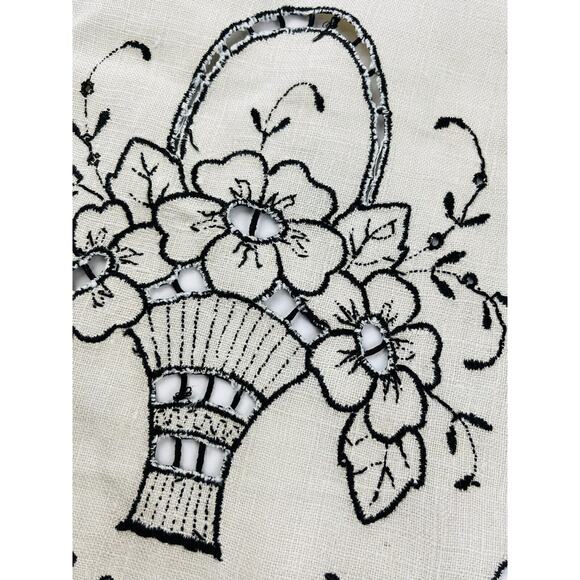4 Pc Set Vintge Linen Table Runner Dresser Scarf Cutwork Floral Black Embroidery - Picture 12 of 16